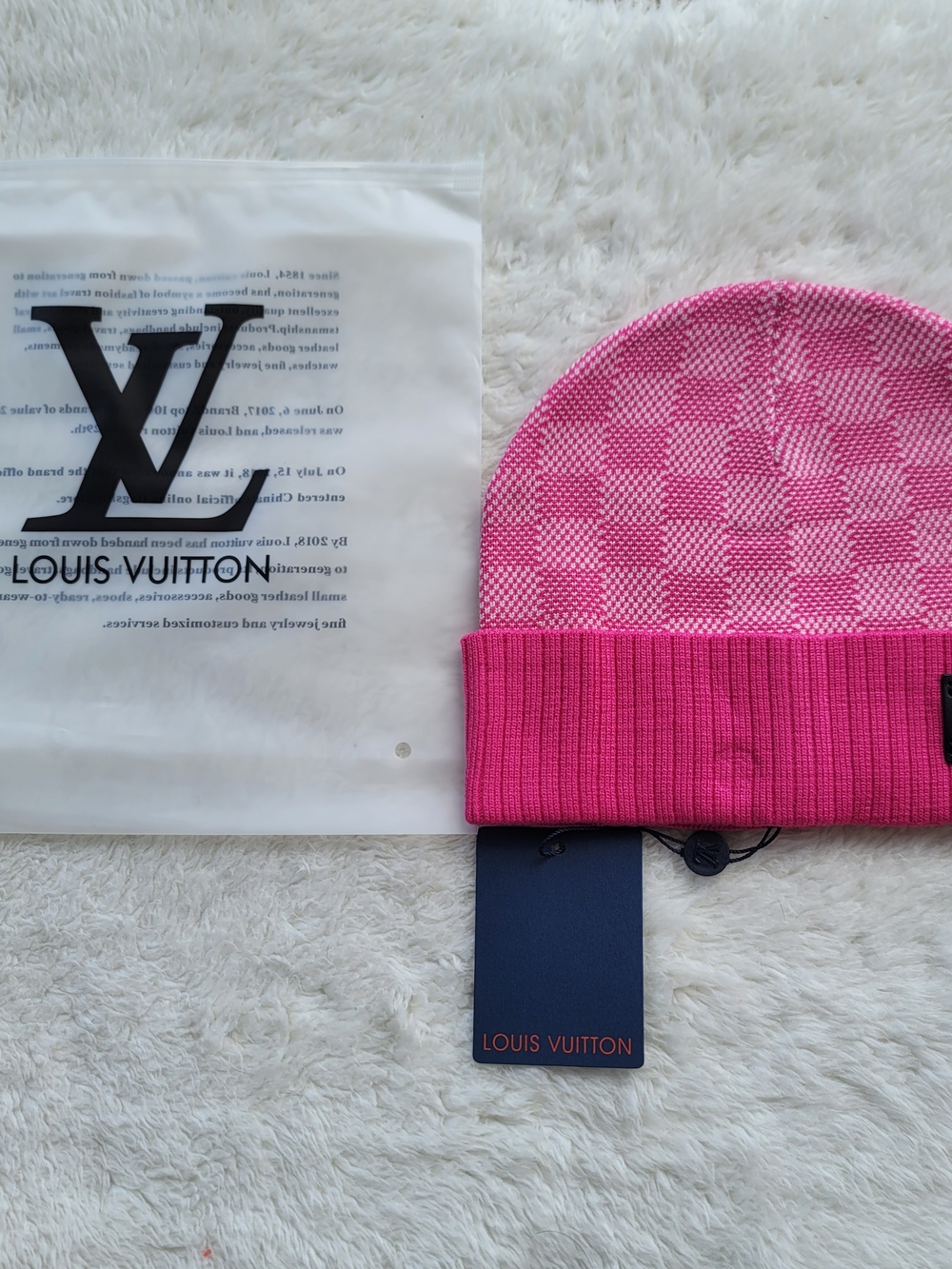 Louis Vuitton Pink Checkered Knit Beanie